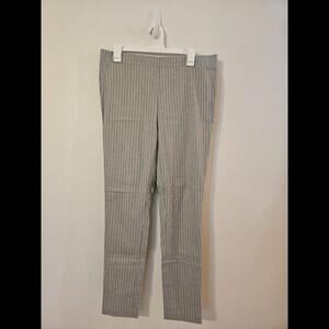 Jones New York Signature Gray and White Striped Pull On Stretchy Tapered Pants L